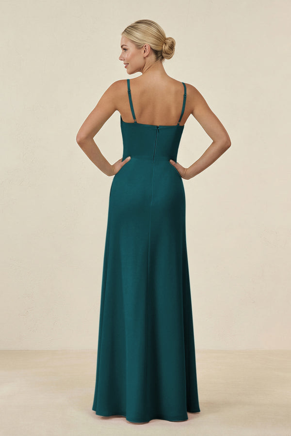 Cami Strap Chiffon Sheath Bridesmaid Gown in Pine - SHE IS ME BRIDESMAID DRESSES
