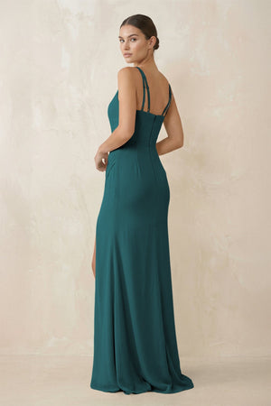 Cami Strap Chiffon Sheath Bridesmaid Gown in Pine - KISS BRIDAL Bridesmaid Dresses