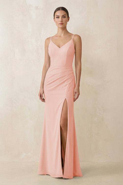 Cami Strap Chiffon Sheath Bridesmaid Gown in Rose Petal - KISS BRIDAL Bridesmaid Dresses