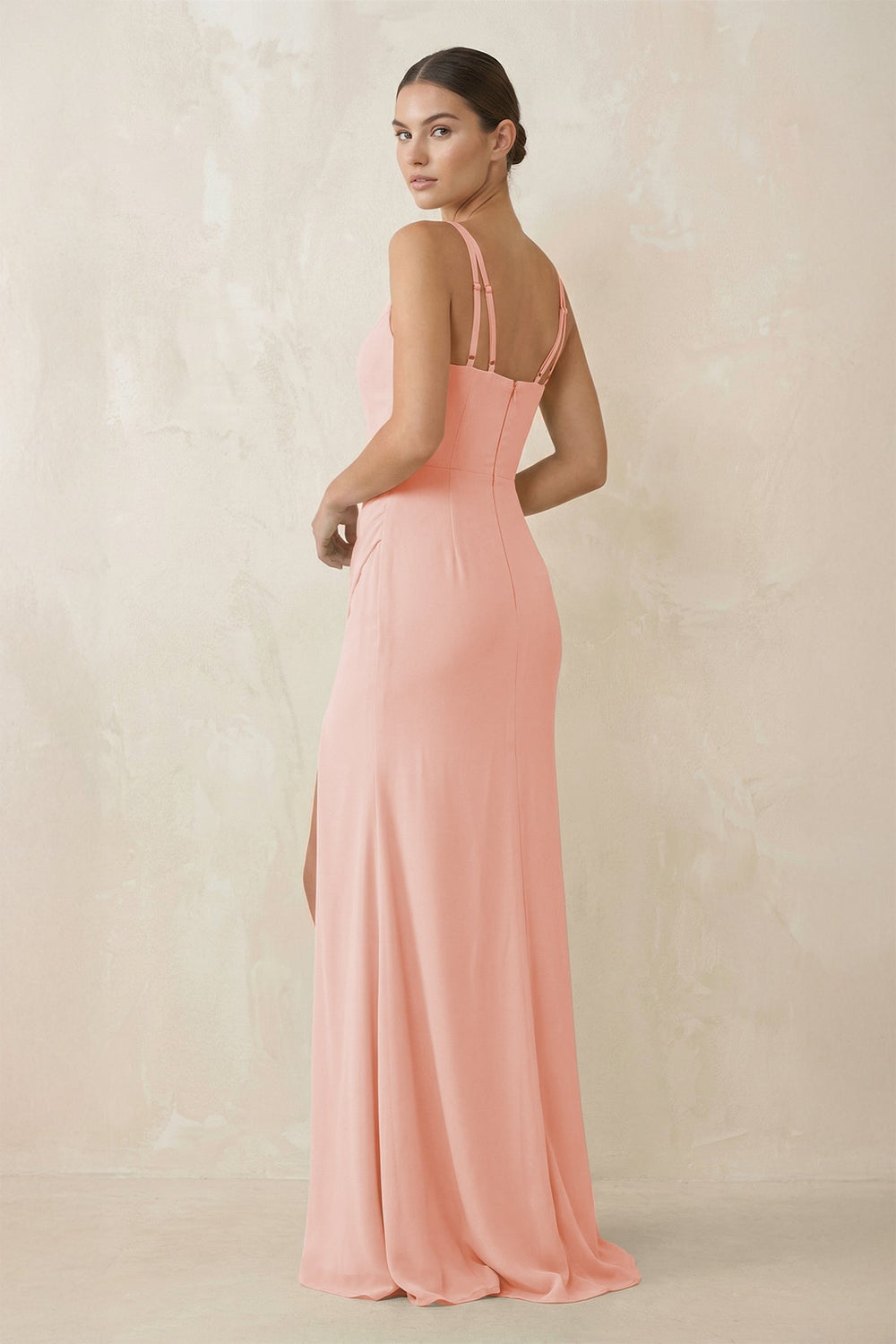 Cami Strap Chiffon Sheath Bridesmaid Gown in Rose Petal - SHE IS ME Bridesmaid Dresses