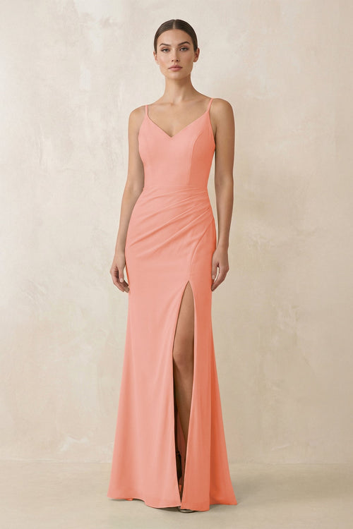 Cami Strap Chiffon Sheath Bridesmaid Gown in Rosette - KISS BRIDAL Bridesmaid Dresses