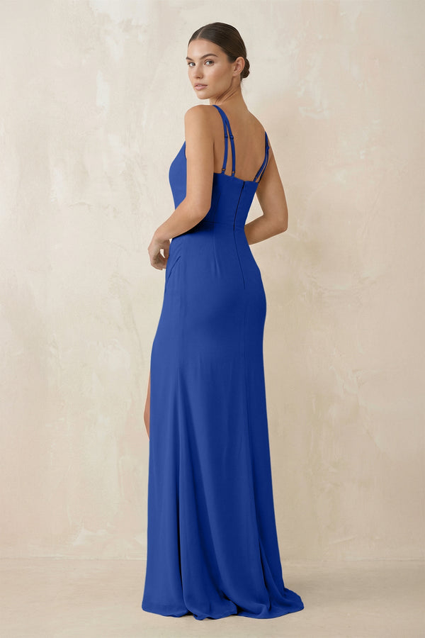 Cami Strap Chiffon Sheath Bridesmaid Gown in Royal Blue - KISS BRIDAL Bridesmaid Dresses