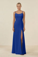 Cami Strap Chiffon Sheath Bridesmaid Gown in Royal Blue - KISS BRIDAL BRIDESMAID DRESSES