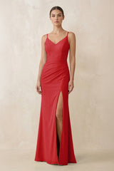 Cami Strap Chiffon Sheath Bridesmaid Gown in Ruby Red - KISS BRIDAL Bridesmaid Dresses