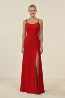 Cami Strap Chiffon Sheath Bridesmaid Gown in Ruby Red - SHE IS ME BRIDESMAID DRESSES