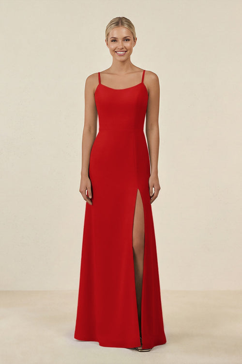 Cami Strap Chiffon Sheath Bridesmaid Gown in Ruby Red - SHE IS ME BRIDESMAID DRESSES