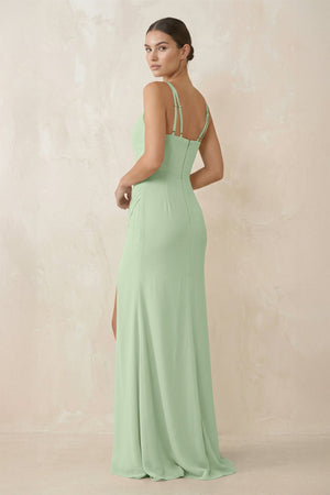 Cami Strap Chiffon Sheath Bridesmaid Gown in Sage - KISS BRIDAL Bridesmaid Dresses
