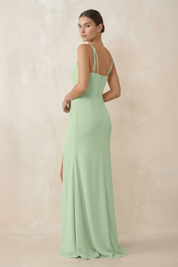 Cami Strap Chiffon Sheath Bridesmaid Gown in Sage - KISS BRIDAL Bridesmaid Dresses