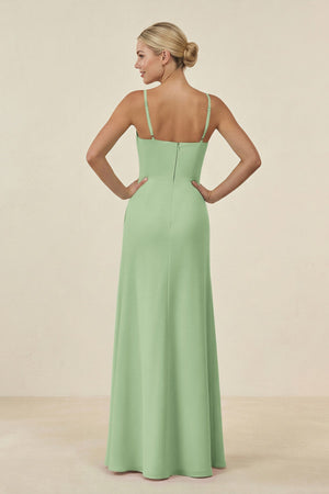 Cami Strap Chiffon Sheath Bridesmaid Gown in Sage - SHE IS ME BRIDESMAID DRESSES