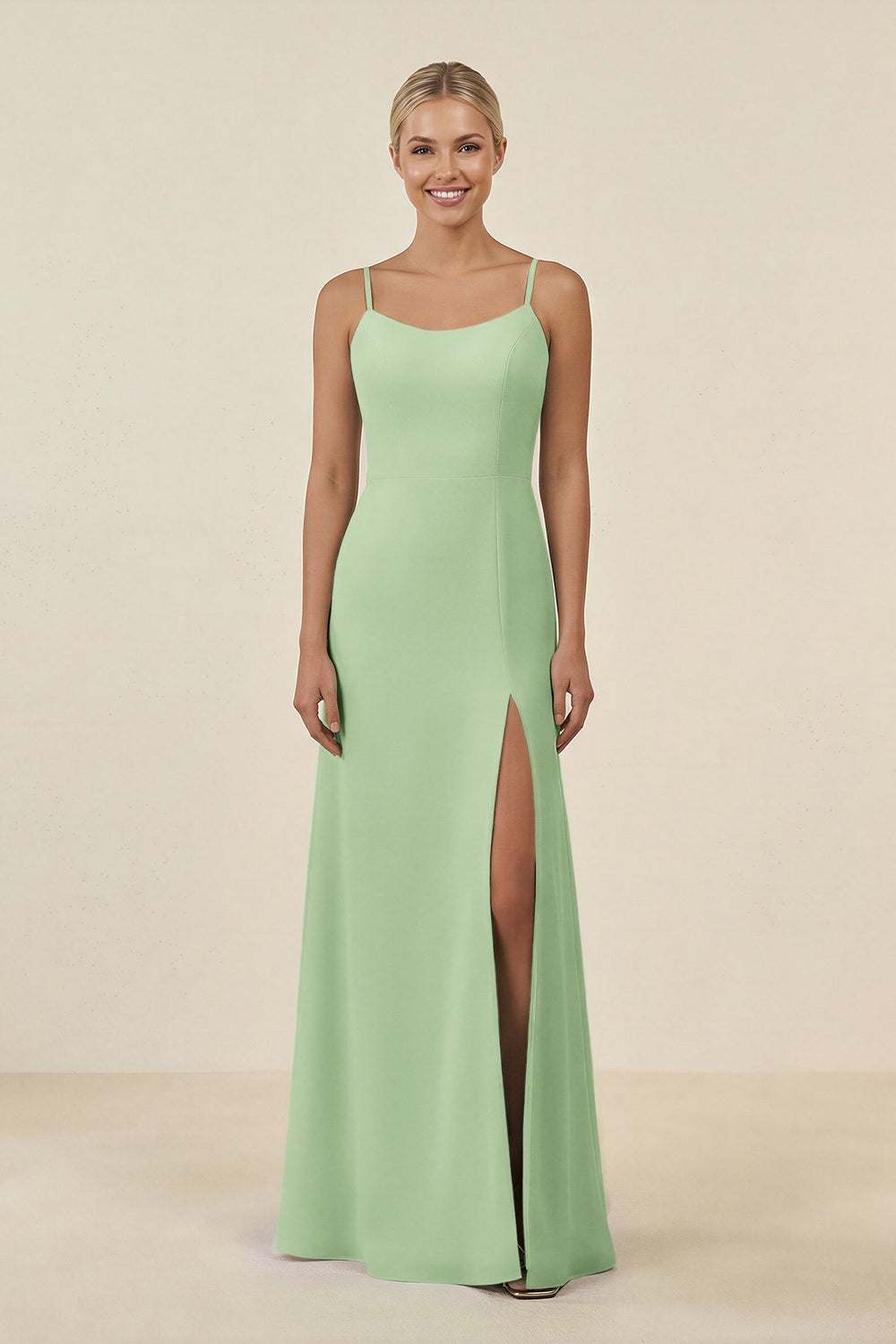 Cami Strap Chiffon Sheath Bridesmaid Gown in Sage - KISS BRIDAL BRIDESMAID DRESSES