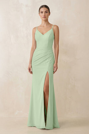 Cami Strap Chiffon Sheath Bridesmaid Gown in Sage - KISS BRIDAL Bridesmaid Dresses