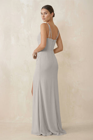 Cami Strap Chiffon Sheath Bridesmaid Gown in Silver - KISS BRIDAL Bridesmaid Dresses