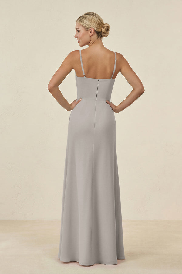 Cami Strap Chiffon Sheath Bridesmaid Gown in Silver - SHE IS ME BRIDESMAID DRESSES