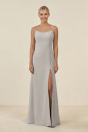 Cami Strap Chiffon Sheath Bridesmaid Gown in Silver - SHE IS ME BRIDESMAID DRESSES