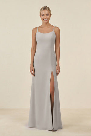 Cami Strap Chiffon Sheath Bridesmaid Gown in Silver - SHE IS ME BRIDESMAID DRESSES