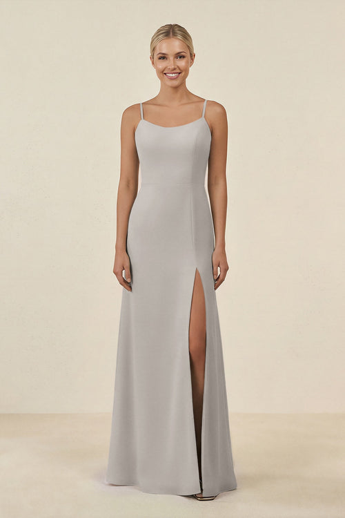 Cami Strap Chiffon Sheath Bridesmaid Gown in Silver - SHE IS ME BRIDESMAID DRESSES