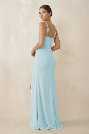 Cami Strap Chiffon Sheath Bridesmaid Gown in Sky Blue - KISS BRIDAL Bridesmaid Dresses