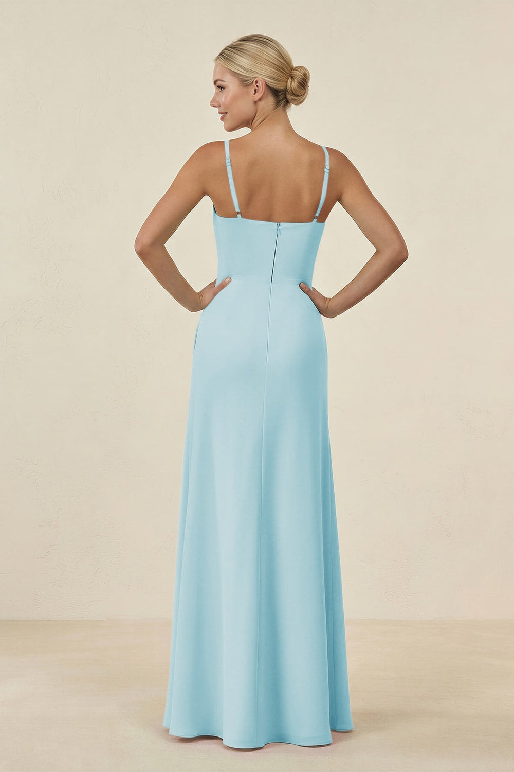 Cami Strap Chiffon Sheath Bridesmaid Gown in Sky Blue - KISS BRIDAL BRIDESMAID DRESSES