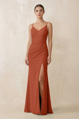 Cami Strap Chiffon Sheath Bridesmaid Gown in Spice - KISS BRIDAL Bridesmaid Dresses