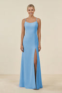 Cami Strap Chiffon Sheath Bridesmaid Gown in Steel Blue - SHE IS ME BRIDESMAID DRESSES