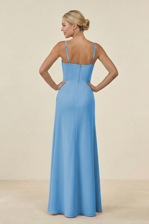 Cami Strap Chiffon Sheath Bridesmaid Gown in Steel Blue - SHE IS ME BRIDESMAID DRESSES