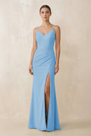 Cami Strap Chiffon Sheath Bridesmaid Gown in Steel Blue - KISS BRIDAL Bridesmaid Dresses