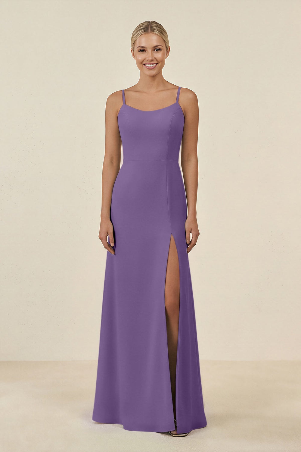 Cami Strap Chiffon Sheath Bridesmaid Gown in Tahiti - KISS BRIDAL BRIDESMAID DRESSES