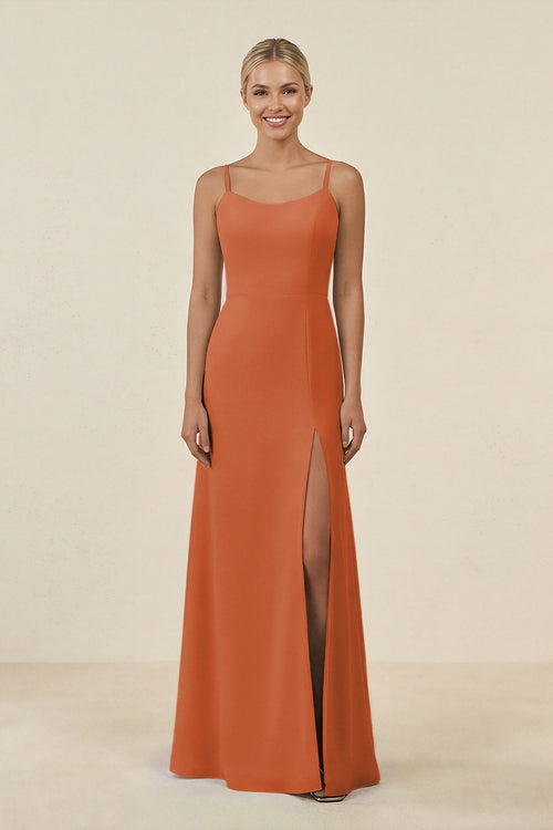 Cami Strap Chiffon Sheath Bridesmaid Gown in Terracotta - SHE IS ME BRIDESMAID DRESSES