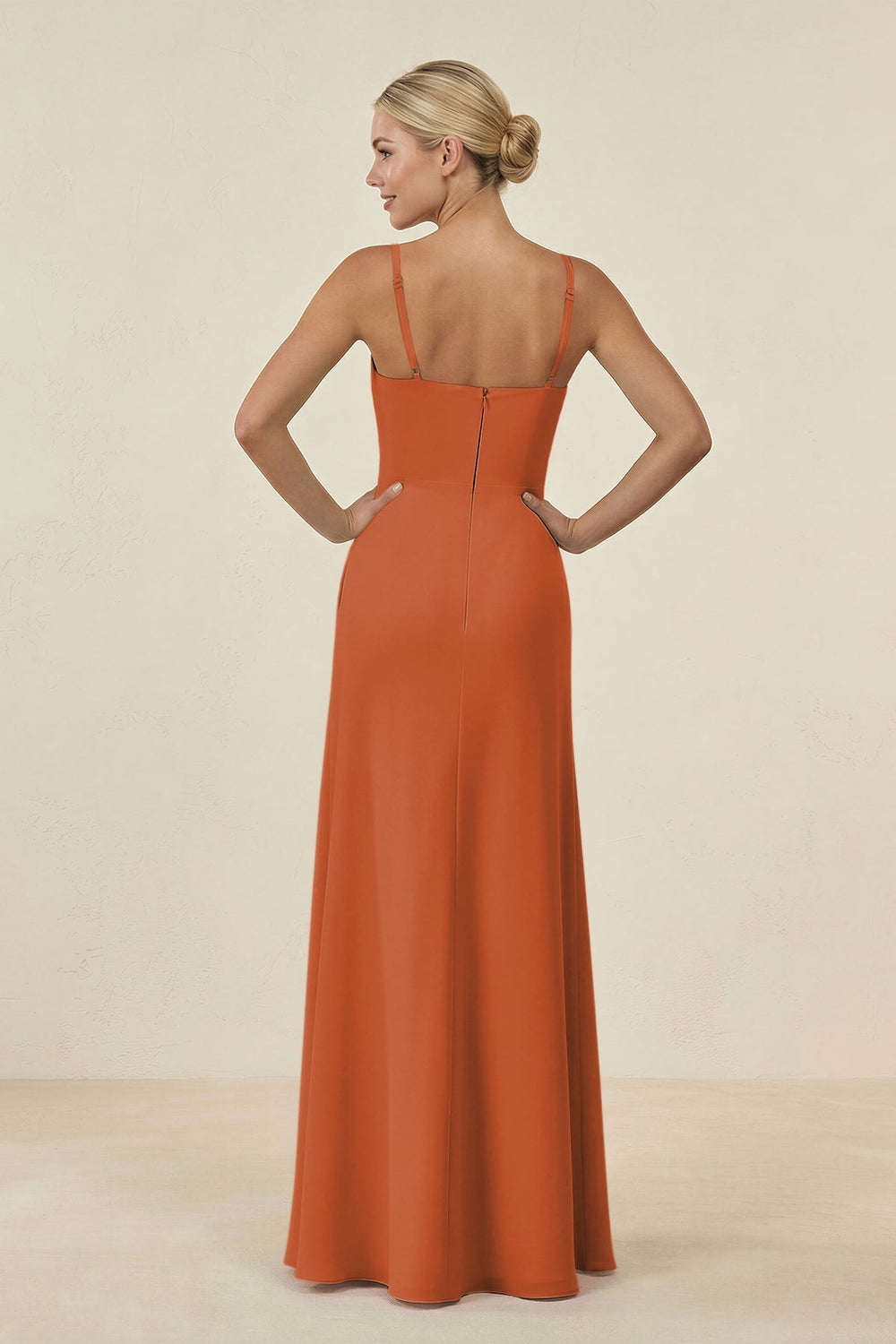 Cami Strap Chiffon Sheath Bridesmaid Gown in Terracotta - KISS BRIDAL BRIDESMAID DRESSES