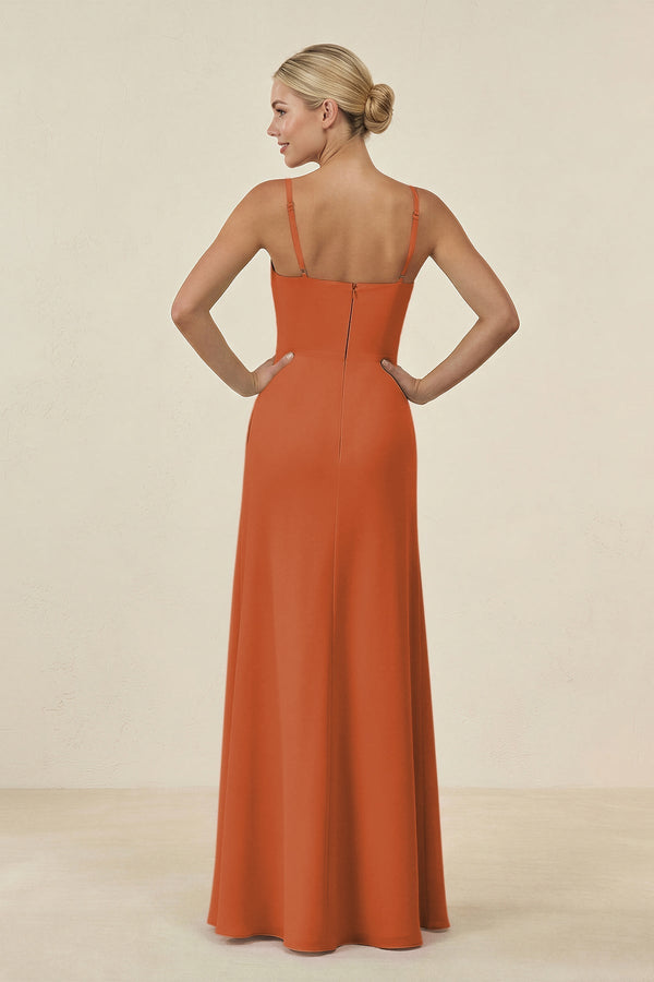 Cami Strap Chiffon Sheath Bridesmaid Gown in Terracotta - SHE IS ME BRIDESMAID DRESSES