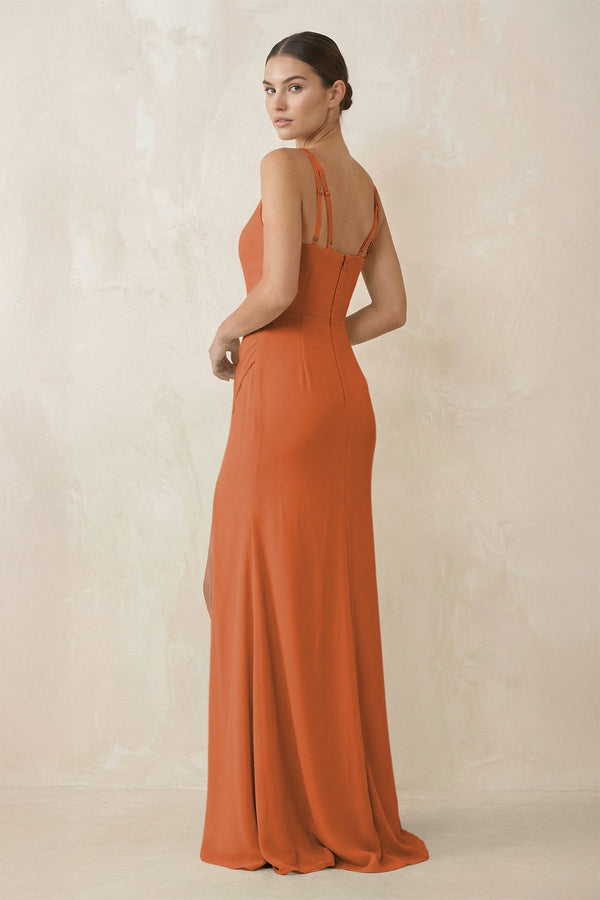 Cami Strap Chiffon Sheath Bridesmaid Gown in Terracotta - KISS BRIDAL Bridesmaid Dresses