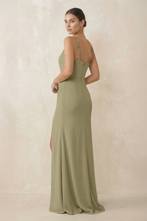 Cami Strap Chiffon Sheath Bridesmaid Gown in Thyme - KISS BRIDAL Bridesmaid Dresses