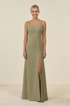 Cami Strap Chiffon Sheath Bridesmaid Gown in Thyme - SHE IS ME BRIDESMAID DRESSES
