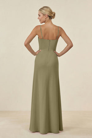 Cami Strap Chiffon Sheath Bridesmaid Gown in Thyme - SHE IS ME BRIDESMAID DRESSES