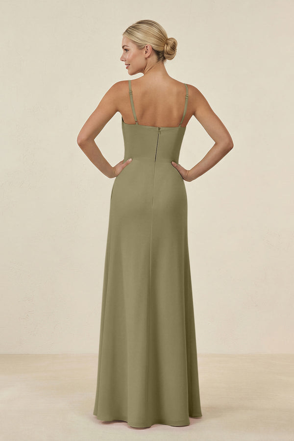 Cami Strap Chiffon Sheath Bridesmaid Gown in Thyme - SHE IS ME BRIDESMAID DRESSES
