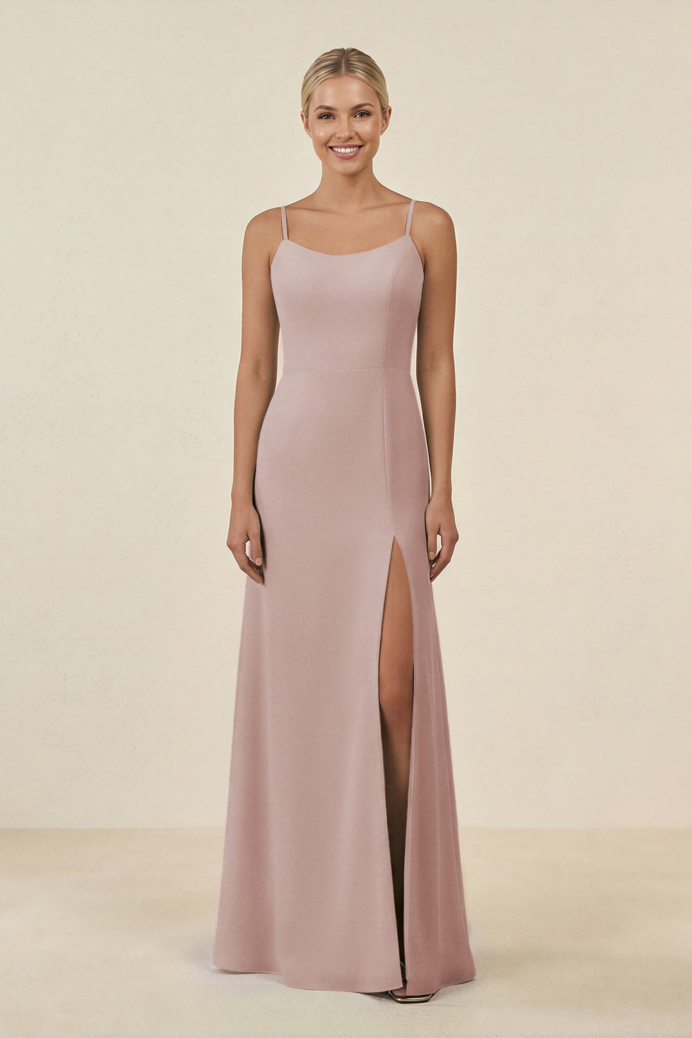 Cami Strap Chiffon Sheath Bridesmaid Gown in Toffee - KISS BRIDAL BRIDESMAID DRESSES