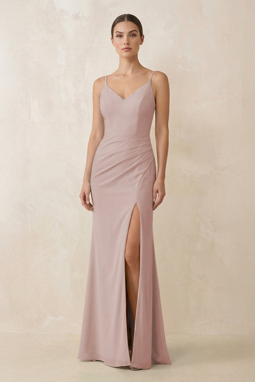 Cami Strap Chiffon Sheath Bridesmaid Gown in Toffee - KISS BRIDAL Bridesmaid Dresses