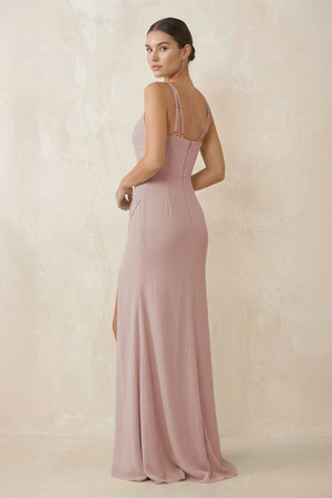 Cami Strap Chiffon Sheath Bridesmaid Gown in Toffee - KISS BRIDAL Bridesmaid Dresses