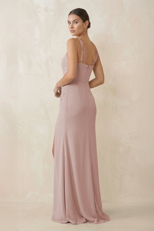 Cami Strap Chiffon Sheath Bridesmaid Gown in Toffee - KISS BRIDAL Bridesmaid Dresses