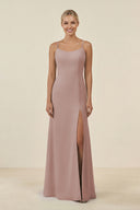 Cami Strap Chiffon Sheath Bridesmaid Gown in Toffee | KISSBRIDAL
