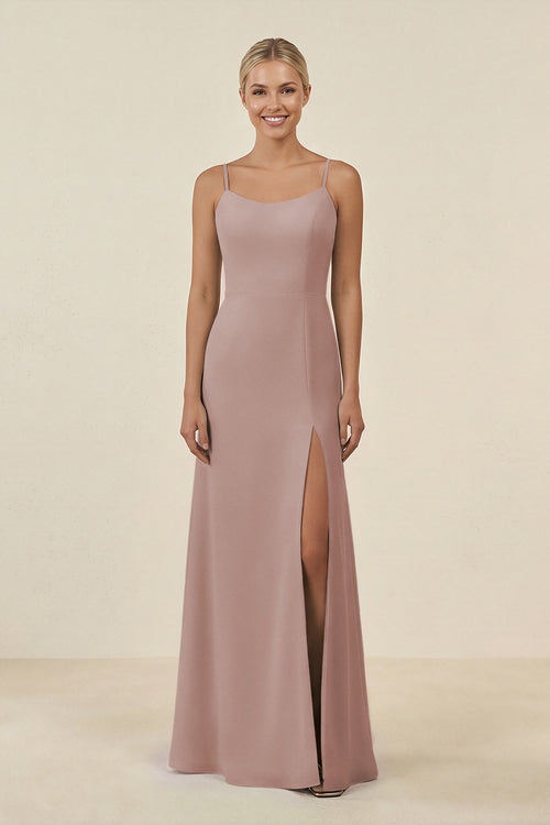 Cami Strap Chiffon Sheath Bridesmaid Gown in Toffee | KISSBRIDAL