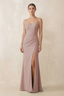 Cami Strap Chiffon Sheath Bridesmaid Gown in Toffee | KISSBRIDAL