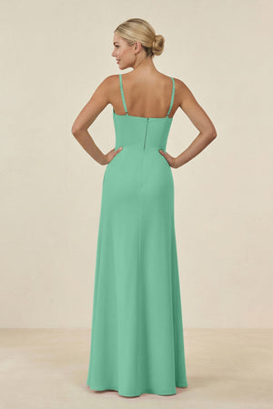 Cami Strap Chiffon Sheath Bridesmaid Gown in Turquoise - SHE IS ME BRIDESMAID DRESSES