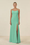 Cami Strap Chiffon Sheath Bridesmaid Gown in Turquoise - SHE IS ME BRIDESMAID DRESSES