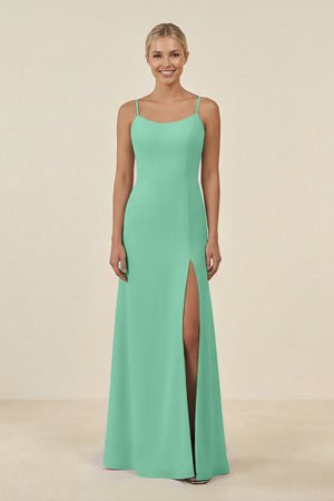 Cami Strap Chiffon Sheath Bridesmaid Gown in Turquoise - SHE IS ME BRIDESMAID DRESSES