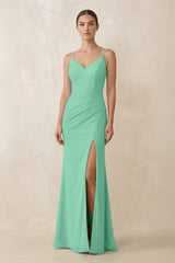 Cami Strap Chiffon Sheath Bridesmaid Gown in Turquoise - KISS BRIDAL Bridesmaid Dresses