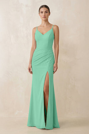 Cami Strap Chiffon Sheath Bridesmaid Gown in Turquoise - KISS BRIDAL Bridesmaid Dresses