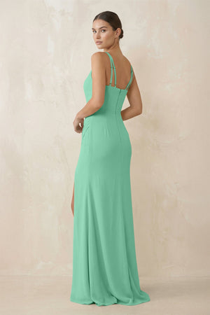 Cami Strap Chiffon Sheath Bridesmaid Gown in Turquoise - KISS BRIDAL Bridesmaid Dresses