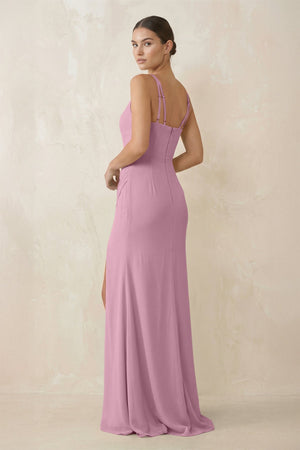 Cami Strap Chiffon Sheath Bridesmaid Gown in Vintage Mauve - KISS BRIDAL Bridesmaid Dresses