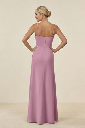 Cami Strap Chiffon Sheath Bridesmaid Gown in Vintage Mauve - SHE IS ME BRIDESMAID DRESSES